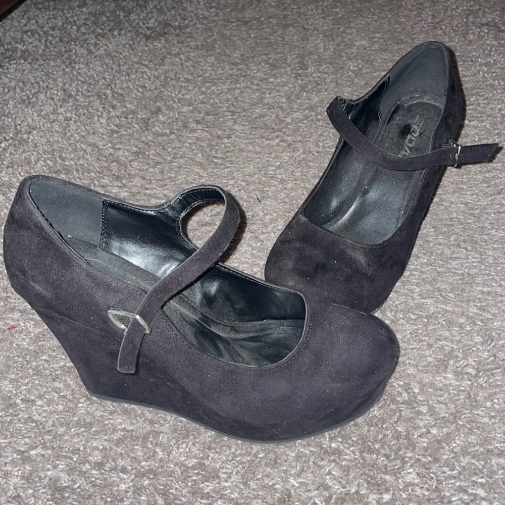 Black suede platform shoes